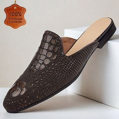 Category:Clogs  Mules; Upper Materials:Leather; Lining Materials:Leather; Gender:Men's; Toe Shape:Round Toe; Outsole Materials:Rubber; Closure Type:Loafer; Function:Comfortable,Slip Resistant; Pattern:Embossed; Listing Date:07/23/2024; 2024 Trends:Crocodile Pattern Brown Crocodile Pattern Leather Shoes For Semi-formal Occasions, Luxury Crocodile Pattern Leather Shoes For Semi-formal Occasions, Semi-formal Black Leather Shoes With Crocodile Pattern, Luxury Semi-formal Leather Shoes With Crocodile Pattern, Semi-formal Black Crocodile Pattern Leather Shoes, Mens Clogs, Slip On Mules, Casual Loafers, Leather Slippers