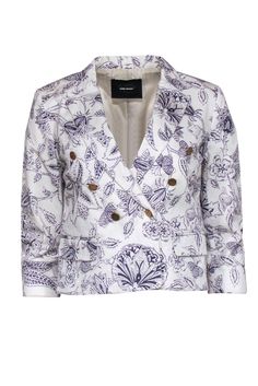 Current Boutique-Isabel Marant - White & Purple Floral Printed Cropped Blazer Sz 8 Uniform Shop, Sweater Trends, Buy Shoes Online, Cropped Blazer, Layered Look, Purple Floral, Sweater Weather, Floral Printed, Crop Tank