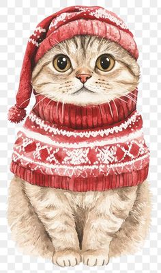 a cat wearing a red hat and scarf