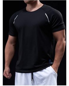 Dry Fit Short Sleeves Men’s Fitness T Shirt Black Summer Training T-shirt, Stretch T-shirt For Light Sports, Fitness T Shirts, Men’s Fitness, Men's Fitness, Fitness Apparel, Mens Workout Clothes, Workout Hoodie, Workout Tshirts