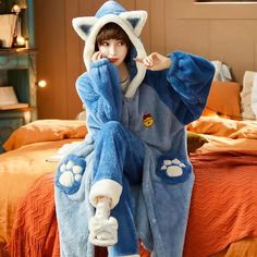 Warm Kawaii Pajamas with Ears Kawaii Pajamas, Warm Pajamas, Rash Guard Swimwear, Pyjamas Womens, Cat Pajamas, Baby Tees Y2k, Y2k Baby Tee, Flannel Pajamas, Sleepwear Sets