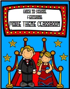 the back to school movie theme classroom poster with an image of a man and woman standing in front of a red carpet