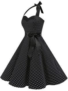 Women Polka Dot Print Summer Dress Sexy Retro White Halter Vintage Dre – jetechband Rockabilly Dresses 50s, 50s Polka Dot Dress, Afro Clothes, Black And White Cocktail Dress, Retro Cocktail Dress, 1950s Prom Dress, Farewell Sarees, 60s Cocktail Dress, Satin Outfit