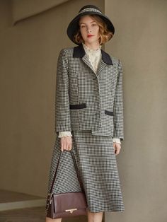 Get this artistic vintage style skirt in Simple Retro. 2020 fall fashion trends--Retro style. Classic Tweed Skirt For Work, Spring Workwear Skirt With Houndstooth Pattern, Winter Tweed Skirt For Workwear, Elegant Houndstooth Skirt For Office, Chic Houndstooth Skirt For Work, Plaid Skirt Suit For Workwear In Fall, Plaid Houndstooth Skirt For Fall, Chic Gingham Skirt For Work, Plaid Pleated Skirt For Work