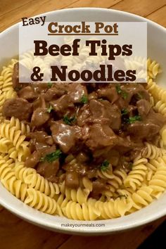 Beef tips and noodles made easy with the use of a crock pot. From makeyourmeals.com. Tender Beef Tips, Beef And Noodles Crockpot, Slow Cooker Stew, Stew Meat Recipes