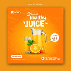 Juice Banner Design, Juice Social Media Design, Juice Social Media Post, Social Media Design Ideas, Juice Ad, Orange Poster, Social Design