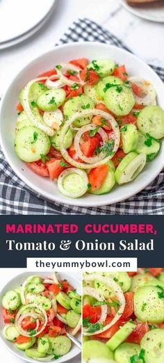 this marinated cucumber, tomato and onion salad is delicious