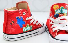 How adorable are these Sesame street inspired converse! The perfect shoe to complete the look! Please leave your name needed in the notebox during checkout If you are unsure of sizing please scroll to the last photos for our size charts, or visit our size charts here--> https://pinktoesnhairbows.com/pages/size-chart All sales are FINAL, Ship dates can be found directly on the listing, please view our policies in detail here---> https://pinktoesnhairbows.com/pages/policies-terms-conditions Elmo Shoes, Shark Shoes, Overalls Boys, Tutu Dress Costumes, Pink Toes, Converse Star, Girls Overalls, Street Shoes, Shoes Pink