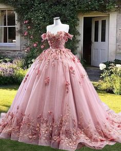 Off The Shoulder Tulle Dress, Satin Bridesmaid Dresses Long, Wedding Dress Cinderella, Pink Quinceanera Dresses, Aramex Delivery, Dress With 3d Flowers, Pink Quinceanera, Pink Quince, Gown Pink