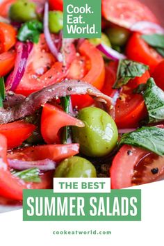 the best summer salads cookbook cover with text overlay that reads, cook eat world