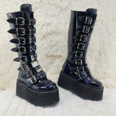 Demonia In House Stock | Totally Wicked Footwear Emo Boots, Rave Boots, Emo Dark, Demonia Boots, Scene Aesthetic, Platform Combat Boots, Goth Boots, Demonia Shoes, Heel Stretch