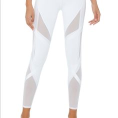 Never Worn Alo Leggings, Size Small In White White Fitted Mesh Bottoms, Fitted White Mesh Bottoms, Tight White Summer Pants, Alo Yoga High Waist Leggings For Yoga, Alo Yoga High Waist Gym Leggings, High Waist Alo Yoga Leggings For Yoga, Alo Yoga Tight Yoga Bottoms, White High Waist Compression Leggings, White High-waist Compression Leggings