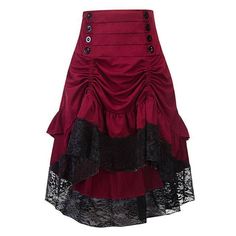 Vintage Gothic Asymmetrical Ruffle Skirt-women-wanahavit-Burgundy-XXL-wanahavit Victorian Skirt, Steampunk Skirt, Gothic Skirt, Skirt Asymmetrical, Bustle Skirt, Gothic Skirts, Victorian Lace, Steampunk Costume, Gothic Rock