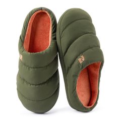 PRICES MAY VARY. Like mini-down jackets for your feet, these slippers provide insulated warmth from inside the house to the campground Sturdy rubber sole protects your feet against hard ground, with anti-skid traction preventing slips and falls Memory foam cushioning alleviates stress from your tired feet after a long hike or simply coming home from work Soft microfiber lining comforts your feet with or without socks on, wicks away moisture to keep the interior sweat-free and odorless Machine wa Non-slip Synthetic Slippers For Outdoor Use, Non-slip Slip-on Slippers For Outdoor Activities, Outdoor Non-slip Synthetic Slippers, Outdoor Winter Slippers With Round Toe, Winter Outdoor Slippers With Rubber Sole, Green Outdoor Slippers With Round Toe, Comfortable Outdoor Slippers For Winter, Comfortable Outdoor Winter Slippers, Green Outdoor Slip-on Slippers