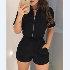 Casual Short Sleeve Zipper Jumpsuit sold by Womens Style on Storenvy Badass Style, Trend Fashion, Jumpsuit Fashion, Short Rompers, Outfit Idea, Tulum, Cute Casual Outfits, Classy Outfits, Amazing Things