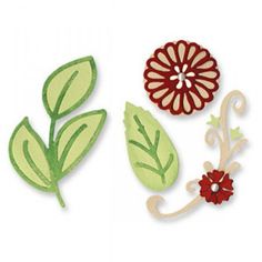 paper flowers and leaves on white background