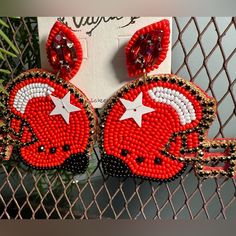 Red/Black Getting Ready To Rumble Seed Bead Earrings. Much Larger Than They Appear In Pics. So, So Cute For Those Special Occasions! Adjustable Red Beaded Earrings With Black Beads, Red Beaded Earrings With Black Round Beads, Sterling Silver Heart Earrings, Carnelian Earrings, Black Onyx Earrings, Lampwork Earring, Silver Heart Earrings, Faux Pearl Earrings, Handmade Jewelry Tutorials