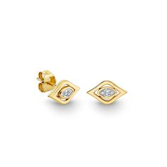 Gold & Diamond Floating Marquise Eye Stud - Sydney Evan Fine Jewelry Luxury Marquise Diamond Earrings With Single Cut, Marquise Diamond Earrings With Diamond Accents For Anniversary, Elegant Marquise Cut Yellow Gold Diamond Earrings, Elegant Yellow Gold Marquise Cut Diamond Earrings, Gift Marquise Single Cut Diamond Earrings, Gift Marquise Diamond Earrings With Single Cut Diamonds, Elegant Gold Diamond Earrings With Tension Setting, Luxury Marquise Diamond Earrings With Accents, Formal Marquise Earrings With Single Diamond