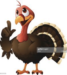 a cartoon turkey is standing and smiling