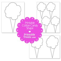 four printable cotton candy shapes with the words printable cotton candy shape on them