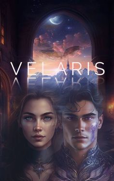 the poster for velaris, featuring two people in front of an open window