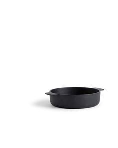 an empty black bowl on a white background