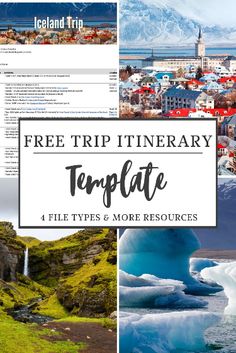 iceland with text overlay that reads free trip itinerary template 4 file types and more resources