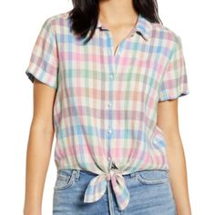 Lucky Brand Tie Front Linen Blend Shirt. New With Tags, Never Worn. #Tds285m Casual Multicolor Daywear Shirt, Casual Multicolor Shirt For Daywear, Shirt Color, Linen Blend, Lucky Brand, Colorful Shirts, Tops & Tees, Womens Tops, Cream