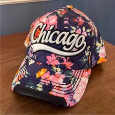 Beautiful Quilted Hat! Embroidered And Bright Floral Print! No Damage. Never Worn. Pink Casual Hat With Letter Embroidery, Casual Pink Hats With Letter Embroidery, Spring Multicolor Hats With Letter Print, Trendy Embroidered Pink Baseball Cap, Trendy Pink Embroidered Baseball Cap, Casual Multicolor Baseball Cap With Letter Print, Spring Pink Baseball Cap With Letter Print, Trendy Spring Hats With Embroidered Logo, Trendy Embroidered Logo Hats For Spring