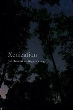 an image of the sky and trees with words on it that say, xeniation