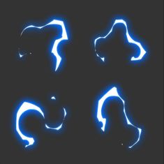 four different blue lights in the shape of animals on a black background, with one light shining