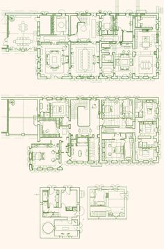 the floor plan for an apartment with two levels and three rooms, all in green