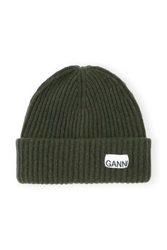 This Loose Wool Rib Knit Beanie is made from a blend of recycled wool and features a GANNI logo. GANNI Loose Wool Rib Knit Beanie in Green | Women's Hat Outfit, Floral Bags, Women's Beanie, Wool Beanie, Knit Beanie Hat, Green Wool, Team Gifts, Crossbody Tote, Dress And Heels