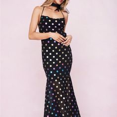 Super Super Cute And Never Worn Polka Dot Sleeveless Maxi Dress For Party, Sleeveless Polka Dot Maxi Dress For Party, Chic Polka Dot Maxi Dress For Party, Polka Dot Maxi Dress, Poka Dot, Polka Dot Maxi Dresses, Maxi Shirt Dress, Pleated Maxi Dress, Cowl Neckline