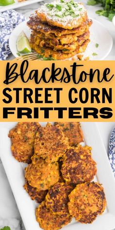 black stone street corn fritters on a white plate