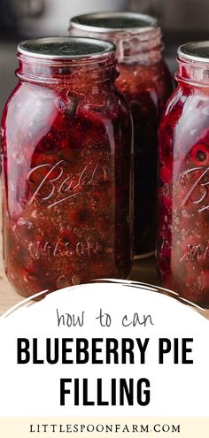 three jars filled with blueberry pie filling