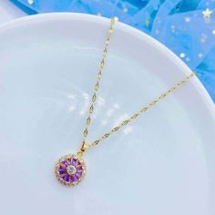 Clavicle Chain Pendant Ainuua Trendy Purple Necklace For Gift, Trendy Purple Necklace For Gifts, Purple Metal Chain Necklace As Gift, Purple Metal Chain Necklace Gift, Trendy Purple Clavicle Chain Necklace, Purple Metal Clavicle Chain Necklace, Purple Clavicle Chain Pendant Necklace, Fidget Necklace, Lucky Necklace