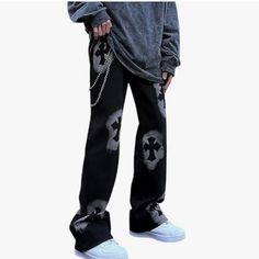 Excellent Quality The Most Trending Item In Men’s Fashion In 2023!!!!! Black Denim Punk Pants, Black Grunge Streetwear Pants, Black Relaxed Fit Punk Bottoms, Black Punk Bottoms With Relaxed Fit, Black Grunge Bottoms For Streetwear, Black Denim Hip Hop Pants, Black Straight Leg Techwear Jeans, Black Wide Leg Techwear Jeans, Black Denim Techwear Jeans