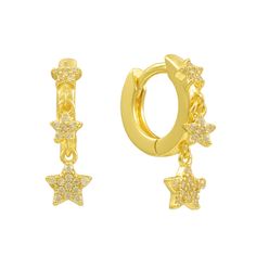 Add some celestial style with these Astro Earrings. The star-shaped charms hang from huggie earrings, creating a playful and unique look. A perfect accessory for anyone who loves to shine! Celestial Hoop Earrings With Star Charm, Celestial Earring Stack, Gold Star Celestial Huggie Earrings, Celestial Small Hoop Earrings With Star Charm, Gold Star Charm Hoop Earrings, Star Shape, Huggies Earrings, Ring Bracelet, Free Jewelry