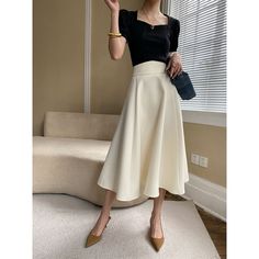 Umbrella Type High Waist Beige Skirt Fabric: 95% Polyester+5% Spandex Size: S, M, L, XL Multiple Color Selections: Beige  Season: Spring, Fall, Winter Beige Long Skirt Outfit, Beige Long Skirt, Dance Pants Hip Hop, Dress Date Night, Beige Skirt, Dance Pants, Skirt Fabric, Formal Skirt, Date Night Dresses