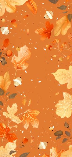 an orange background with lots of leaves on it