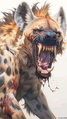 a painting of a hyena with its mouth open