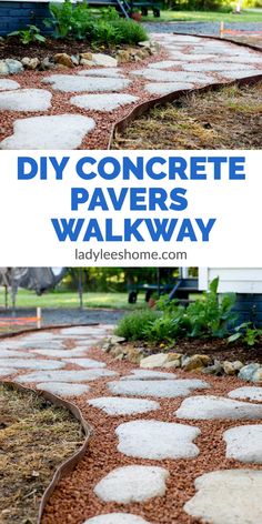 a walkway made out of stones with the words diy concrete paverss walk way