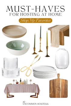 As a dinner party enthusiast and former event planner, these are some hosting essentials that are great to have for any party or event at your home! From linens, candlesticks, and vases to create an aesthetic tablescape to serveware and charcuteries boards - these must-have items are a great way to elevate your next get together with friends. Head over to The Uncommon Hostess blog to shop my list of hosting must-haves! Hosting At Home, Unique Dinner, Hosting Essentials, Welcome To The Party, Must Have Items, Host A Party, Event Planner, Celebration Of Life, Serveware