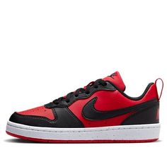 (GS) Nike Court Borough Low Recraft 'University Red Black' DV5456-600 Nike Shoes For Boys, Nike Court Borough Low, Black And White Trainers, Nike Court Borough, White Nike Shoes, Tenis Nike, Black And White Shoes, Nike Kids, Nike Sports