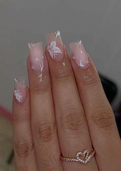 #nailsofinstagram #inspiration #design French Tip Nails Simple, White Flower Nails, Short Acrylic Nails Square, Acrylic Nails Square, White French Tip Nails, Turkey Nails, Girly Nails, Holiday Acrylic Nails, White French Tip