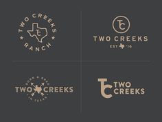 four logos for two creek ranch, two creek ranch and two creaks ranch