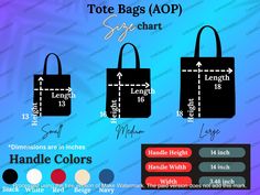 the tote bag size chart for all types of handbags and purses with measurements