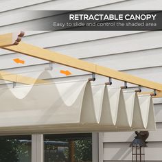 an awning is attached to the side of a house with instructions on how to hang it