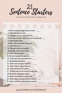 the 21 sentence states for self - reflection journaling is shown with text overlay